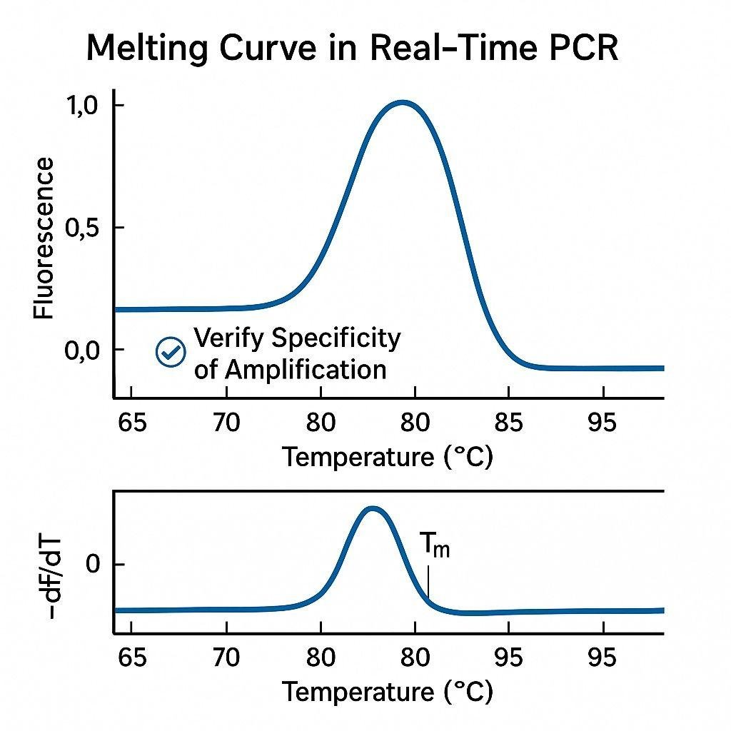 Real-time PCR melting curve fluorescence and derivative plot with single peak