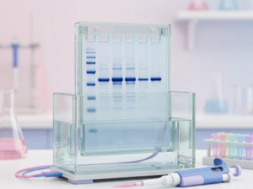 Western blot workflow graphic showing gel, transfer, and antibody detection steps