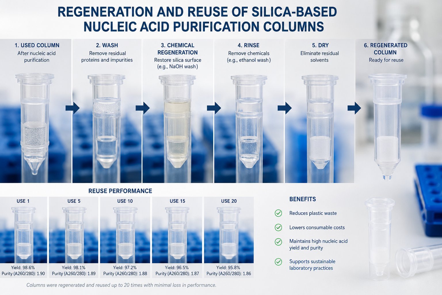 Infographic: regeneration and reuse of silica-based nucleic acid purification columns